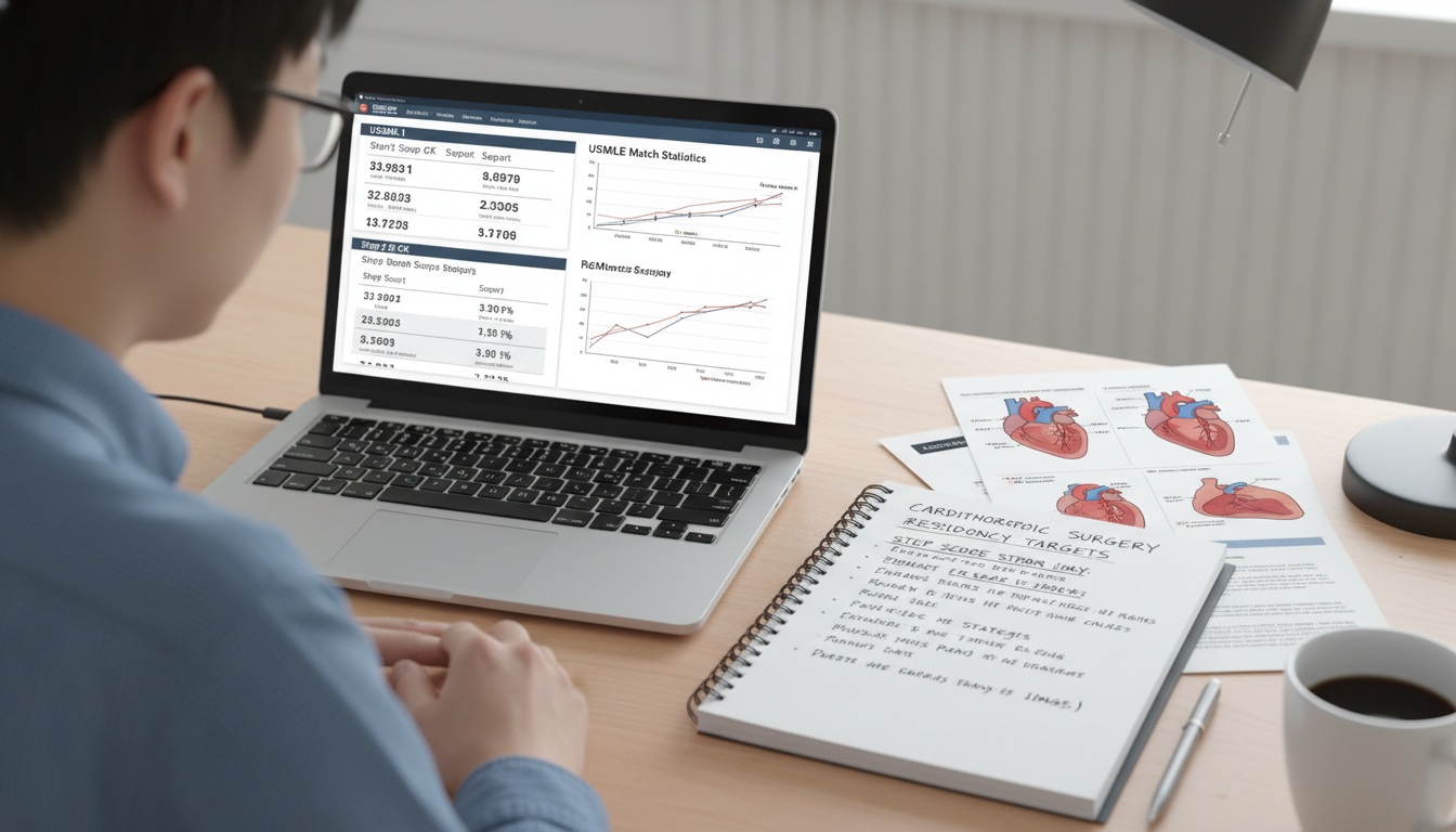 Medical graduate analyzing USMLE Step score reports and planning strategy Medical graduate analyzing USMLE Step score reports and planning strategy - IMG residency guide for Step Score Strategy for I