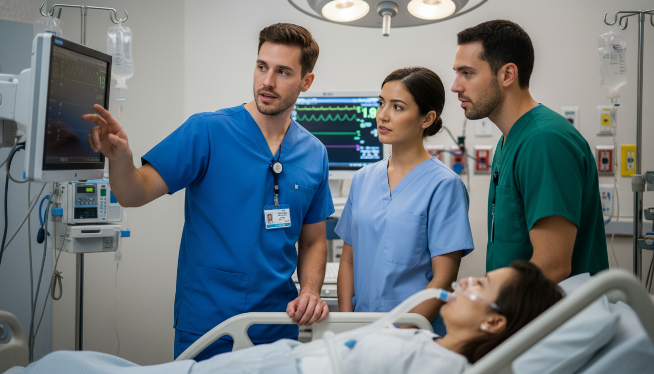 Emergency medicine-internal medicine resident caring for a critically ill patient in the ICU Emergency medicine-internal medicine resident caring for a critically ill patient in the ICU - IMG residency guide for H-1B S