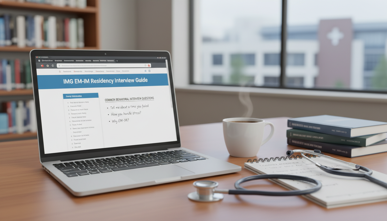 Residency interview preparation with notes and laptop - IMG residency guide for Common Interview Questions for International