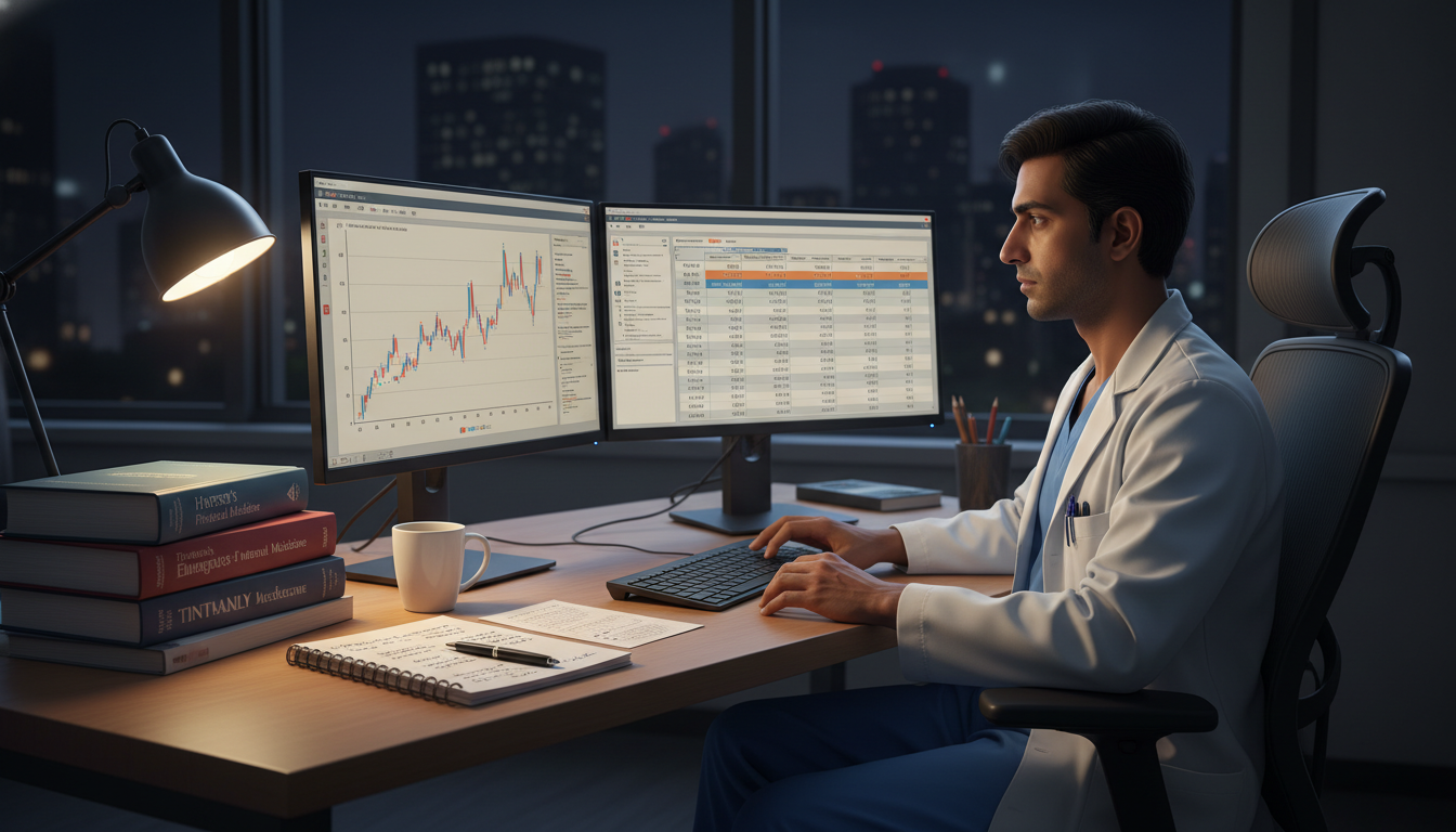 Emergency Medicine-Internal Medicine resident analyzing clinical research data - IMG residency guide for Research During Resi