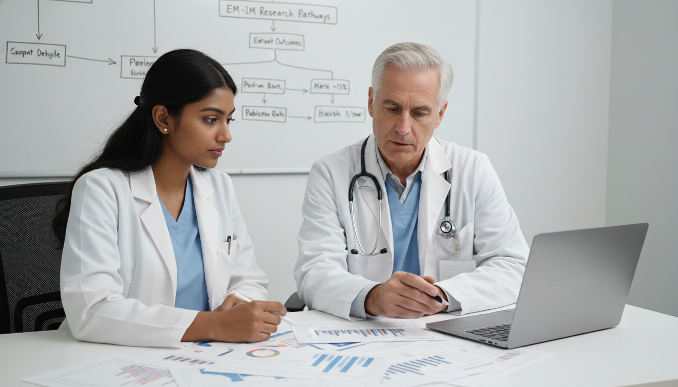 Mentor and IMG reviewing emergency medicine-internal medicine research data Mentor and IMG reviewing emergency medicine-internal medicine research data - IMG residency guide for Research Profile Buildi