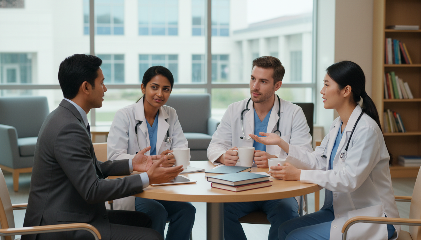 IMG applicant talking with current EM-IM residents IMG applicant talking with current EM-IM residents - IMG residency guide for Resident Turnover Warning Signs for Internationa