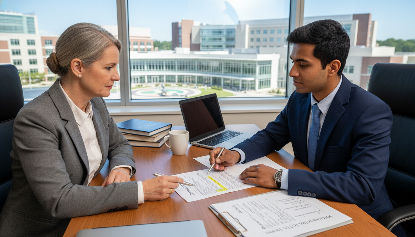 International medical graduate discussing emergency medicine residency options and contract International medical graduate discussing emergency medicine residency options and contract - IMG residency guide for Pre-Mat