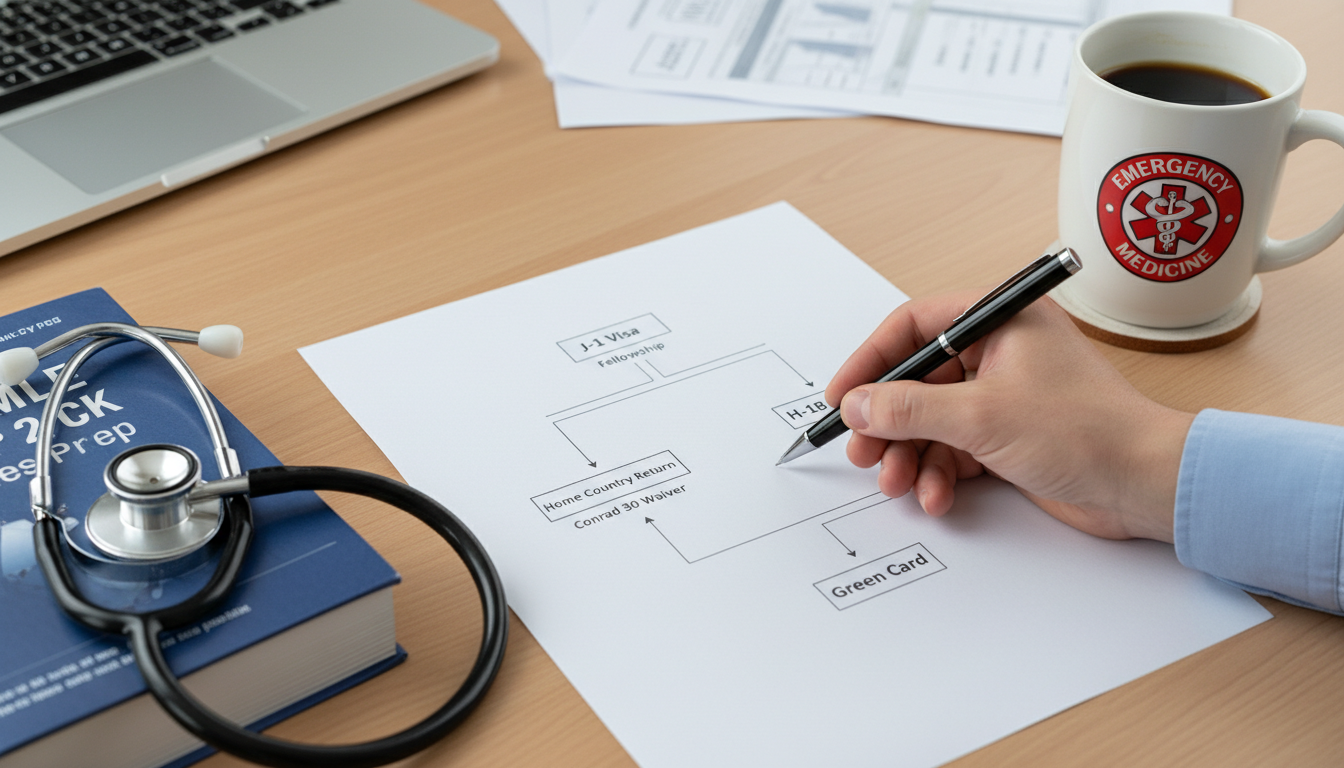 Flowchart of J-1 vs H-1B decision-making for EM residency Flowchart of J-1 vs H-1B decision-making for EM residency - IMG residency guide for Visa Navigation for Residency for Interna