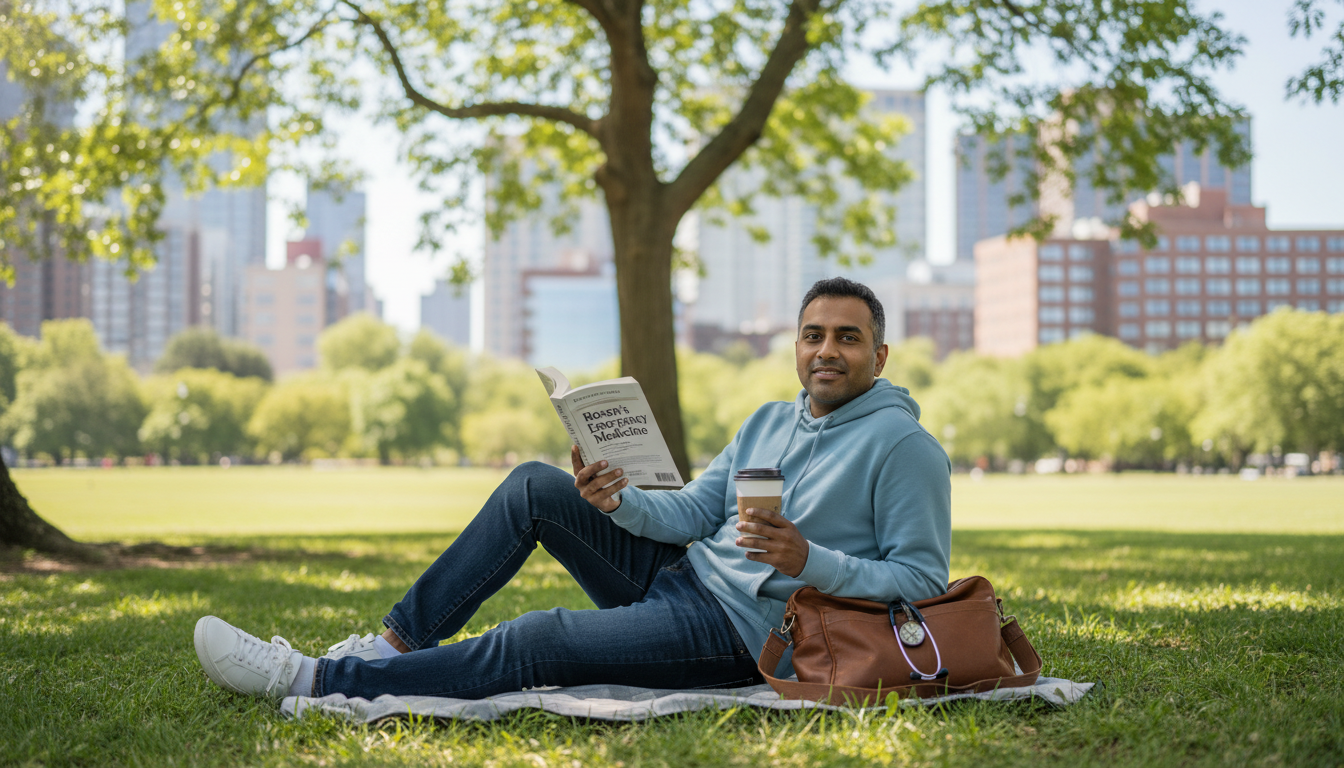 International medical graduate emergency physician relaxing on day off International medical graduate emergency physician relaxing on day off - IMG residency guide for Work-Life Balance Assessment