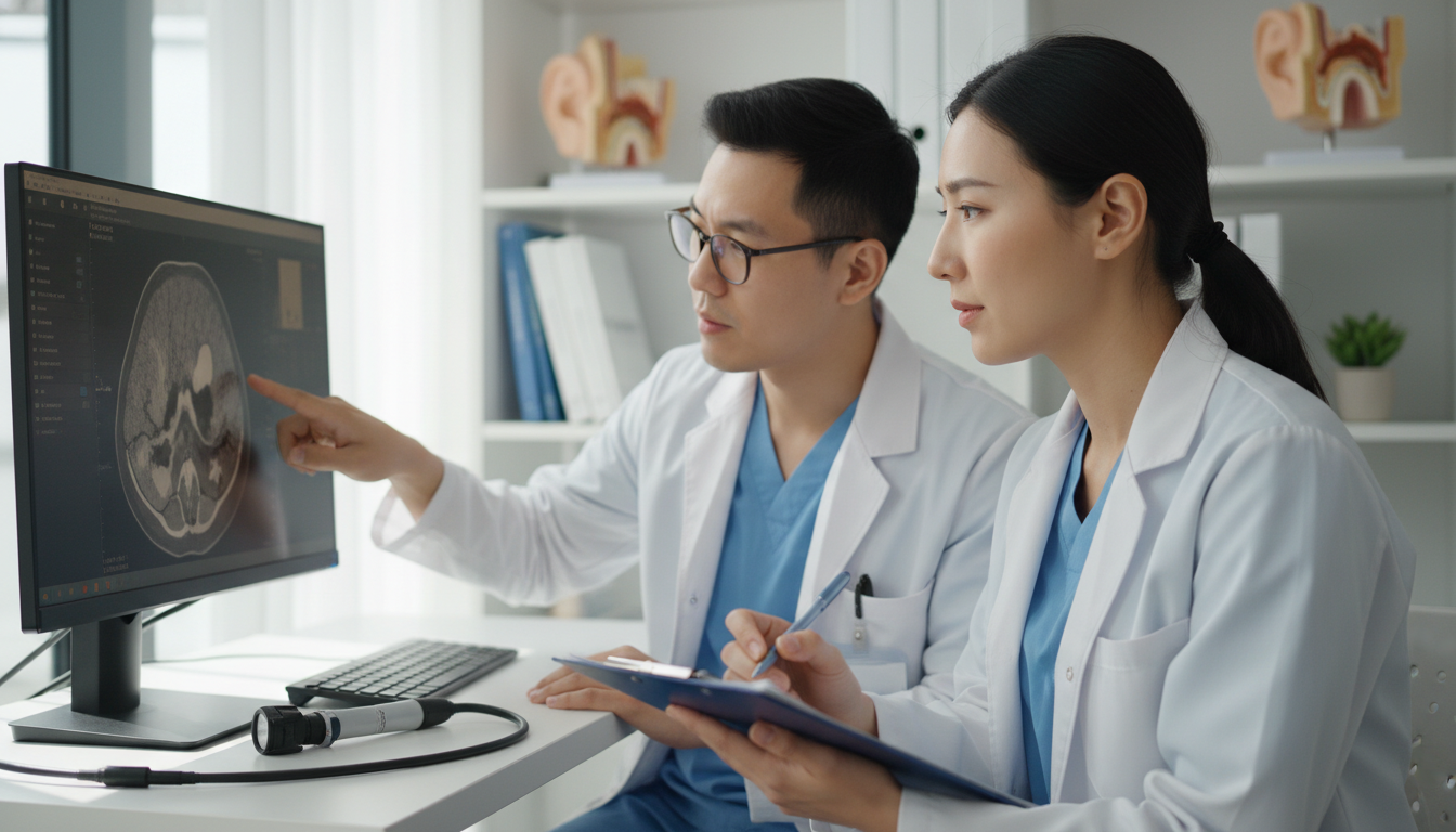 ENT resident and international medical student reviewing a sinus CT during a visiting student rotation ENT resident and international medical student reviewing a sinus CT during a visiting student rotation - IMG residency guide