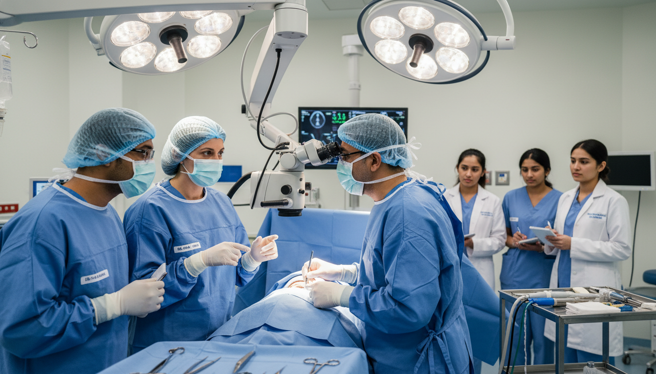 Otolaryngology team in operating room observing an international visiting student Otolaryngology team in operating room observing an international visiting student - IMG residency guide for Away Rotation Str