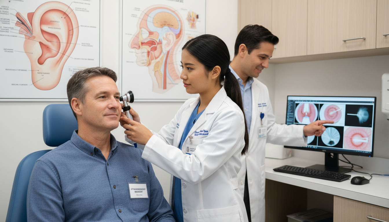 ENT resident examining a patient during clinic ENT resident examining a patient during clinic - IMG residency guide for Common Interview Questions for International Medical