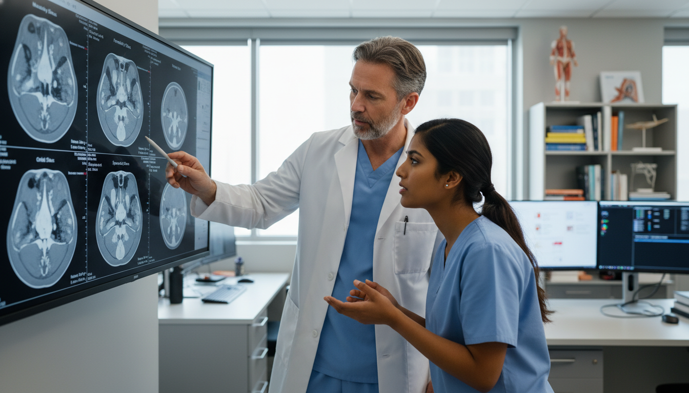 Otolaryngology faculty discussing imaging with a resident Otolaryngology faculty discussing imaging with a resident - IMG residency guide for Common Interview Questions for Internatio
