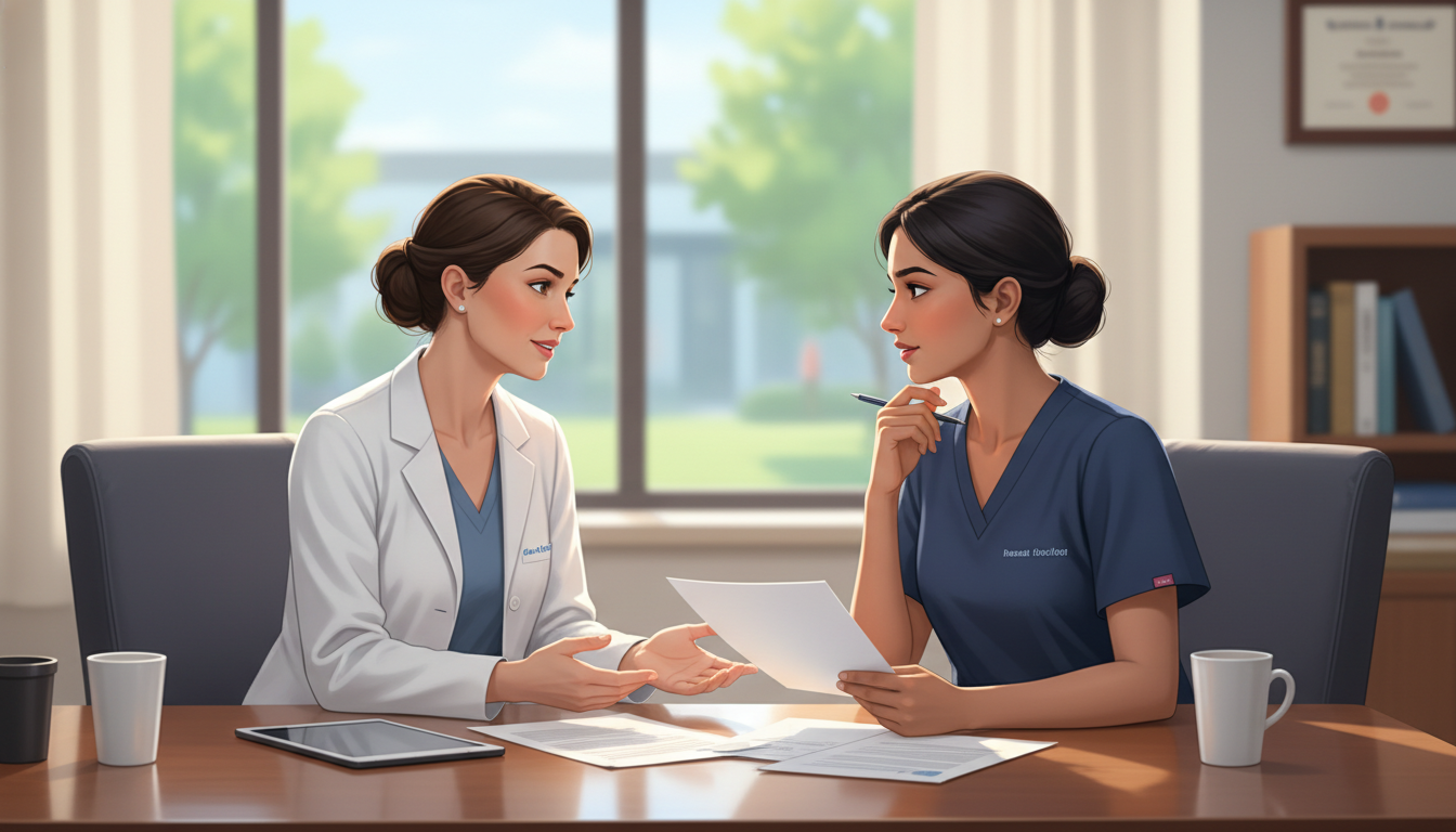 International medical graduate ENT resident discussing concerns with mentor International medical graduate ENT resident discussing concerns with mentor - IMG residency guide for Identifying Malignant P