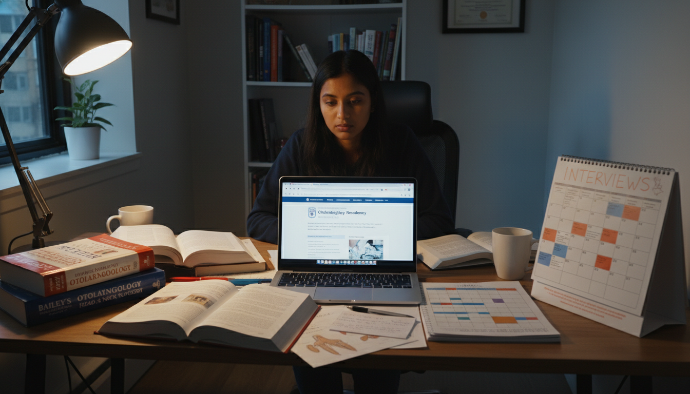 IMG researching ENT residency programs and preparing notes - IMG residency guide for Pre-Interview Preparation for Internatio