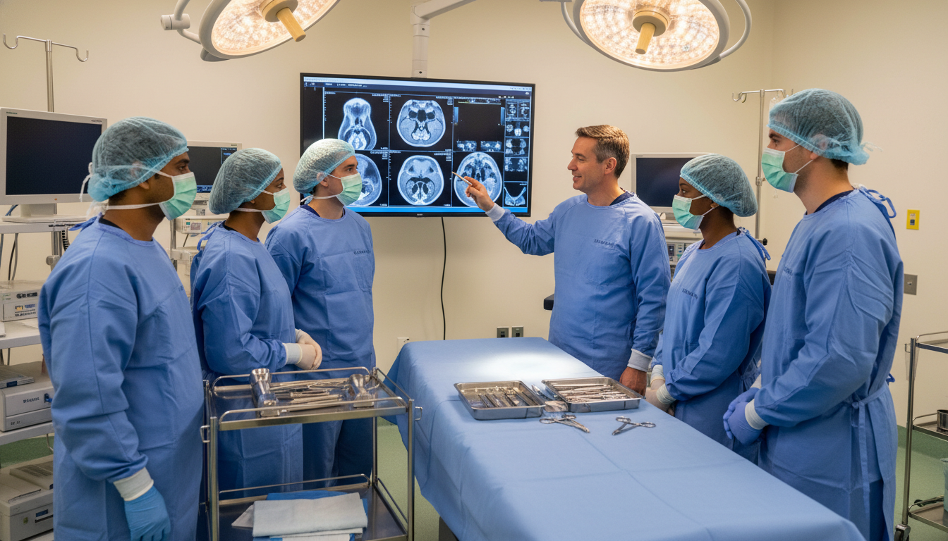 Otolaryngology residents in the operating room with faculty mentor - IMG residency guide for Questions to Ask Programs for In