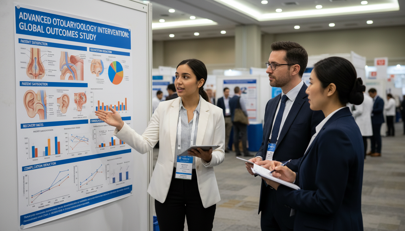 IMG presenting otolaryngology research poster at conference - IMG residency guide for Research Profile Building for Internati