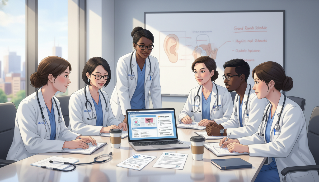 Otolaryngology residents in a teaching hospital discussing cases and visa options Otolaryngology residents in a teaching hospital discussing cases and visa options - IMG residency guide for Visa Navigation f