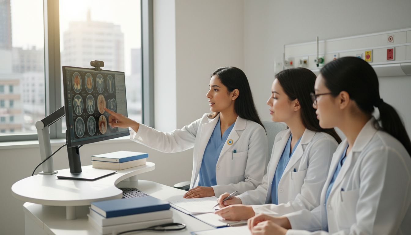 Otolaryngology residents in team discussion during daytime rounds Otolaryngology residents in team discussion during daytime rounds - IMG residency guide for Work-Life Balance Assessment for