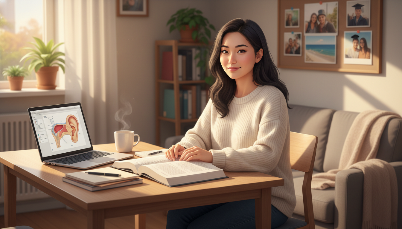 ENT resident having quiet personal time at home studying and relaxing ENT resident having quiet personal time at home studying and relaxing - IMG residency guide for Work-Life Balance Assessment