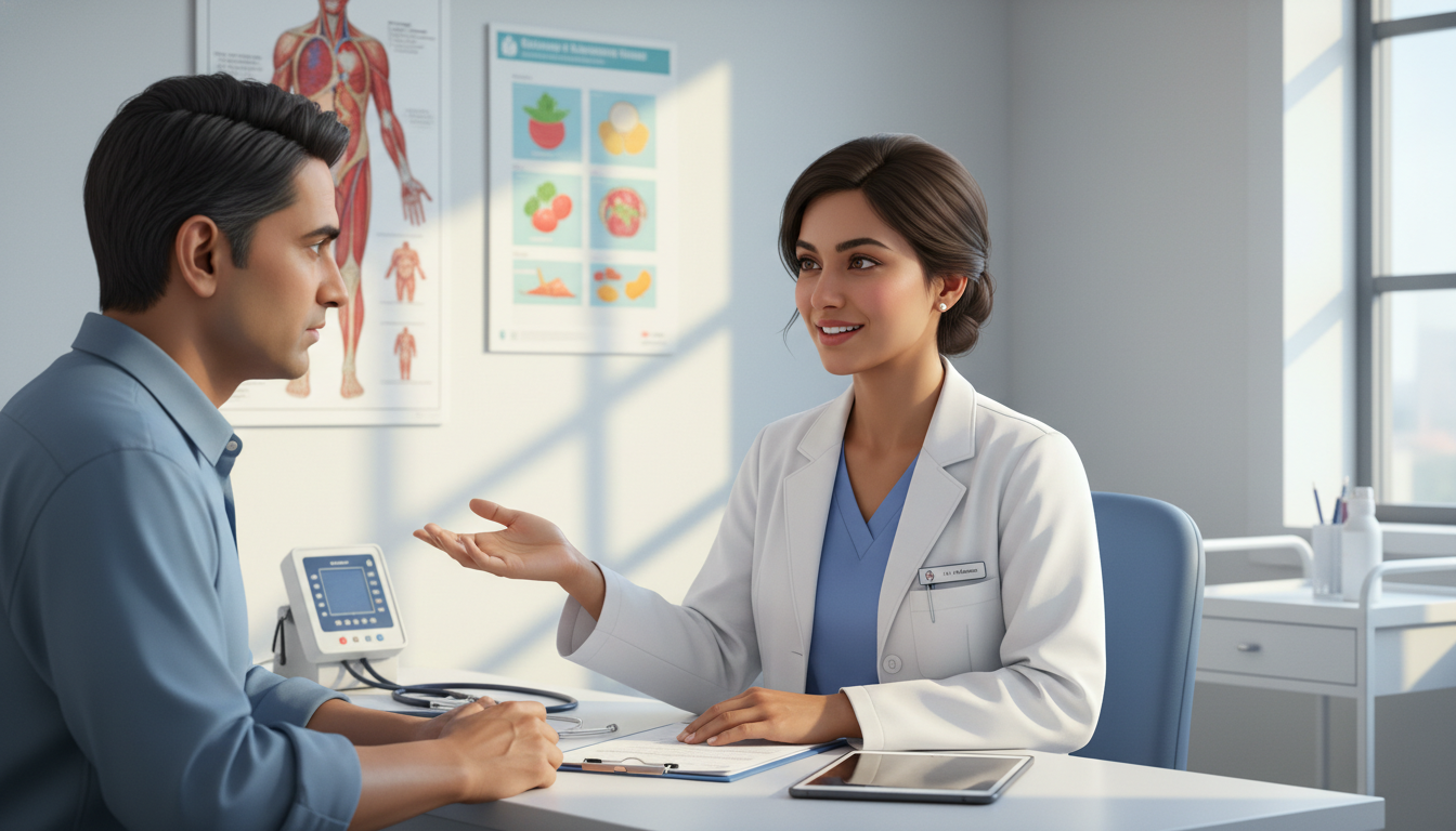 Family medicine physician consulting with patient in a community private practice clinic - IMG residency guide for Academic v