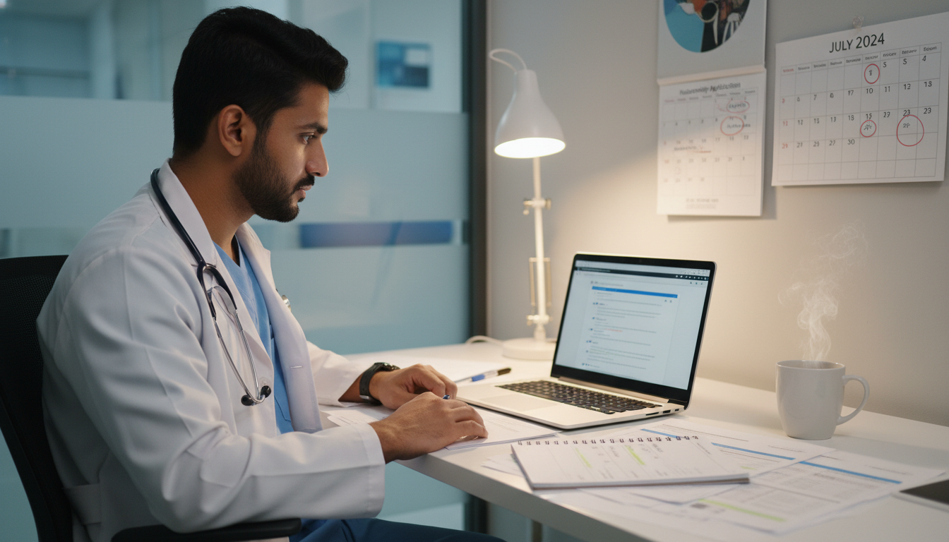 International medical graduate preparing fellowship application documents on laptop International medical graduate preparing fellowship application documents on laptop - IMG residency guide for Fellowship Prep