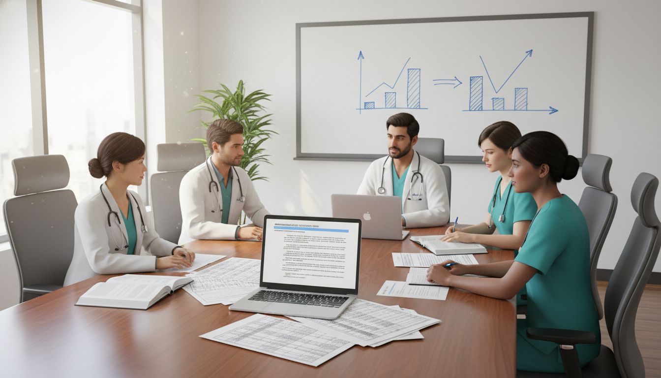 Family medicine research team reviewing data and writing a manuscript - IMG residency guide for Research Profile Building for