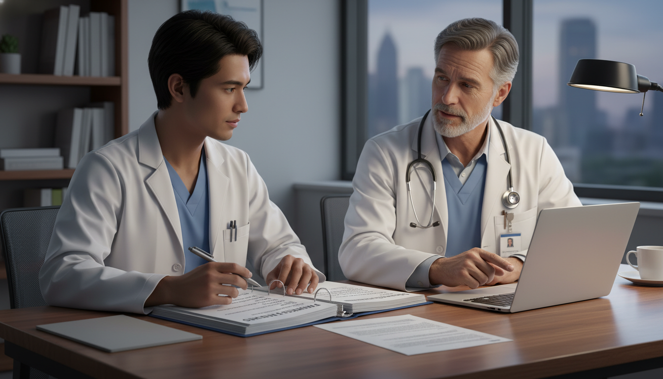 International medical graduate discussing residency concerns with mentor International medical graduate discussing residency concerns with mentor - IMG residency guide for Resident Turnover Warning