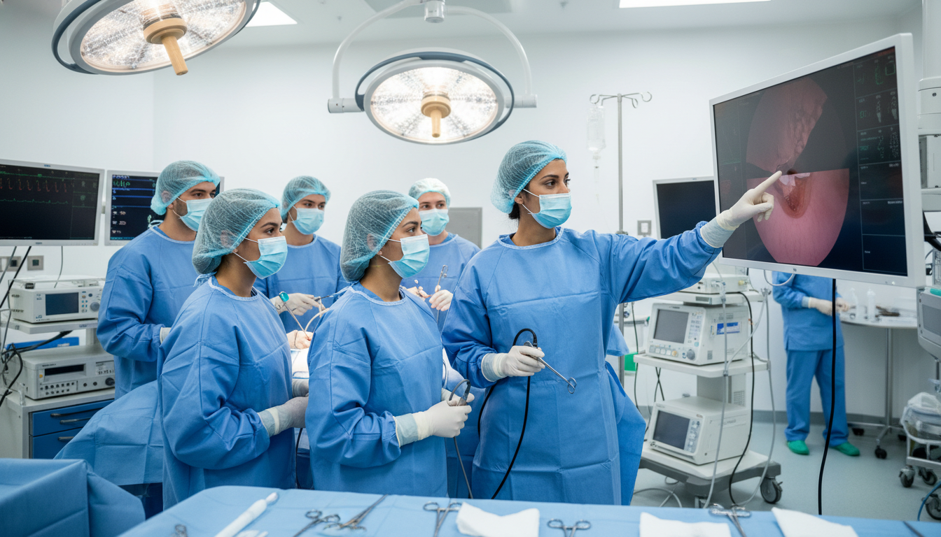 General surgeon IMG teaching residents in academic hospital operating room General surgeon IMG teaching residents in academic hospital operating room - IMG residency guide for Academic vs Private Prac
