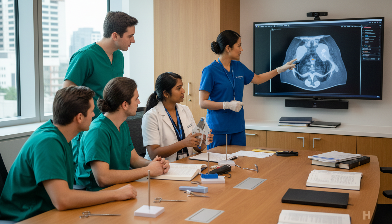 General surgery team teaching an international medical graduate during an away rotation General surgery team teaching an international medical graduate during an away rotation - IMG residency guide for Away Rotati