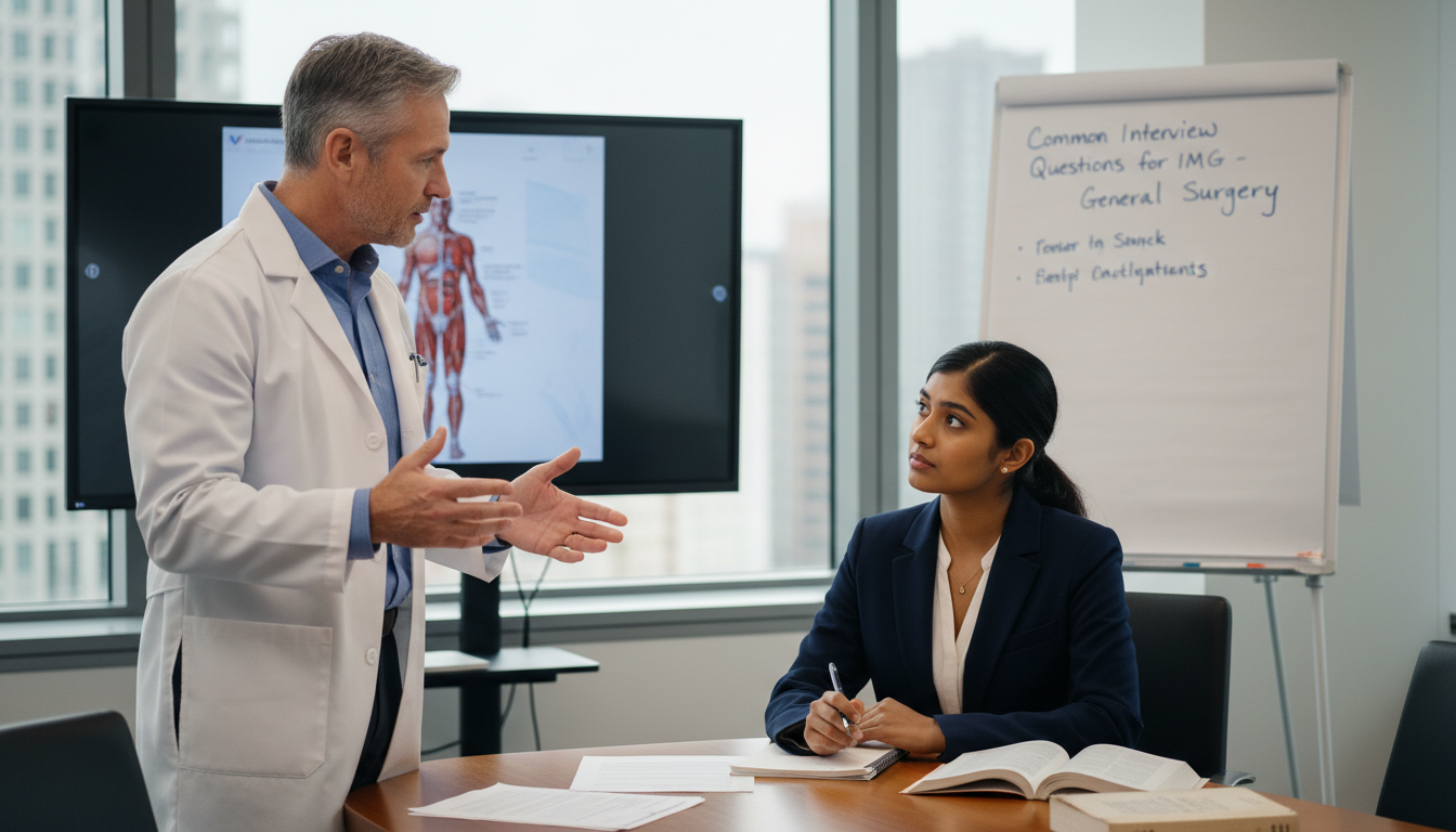 Surgical faculty asking behavioral interview questions to residency applicant - IMG residency guide for Common Interview Ques