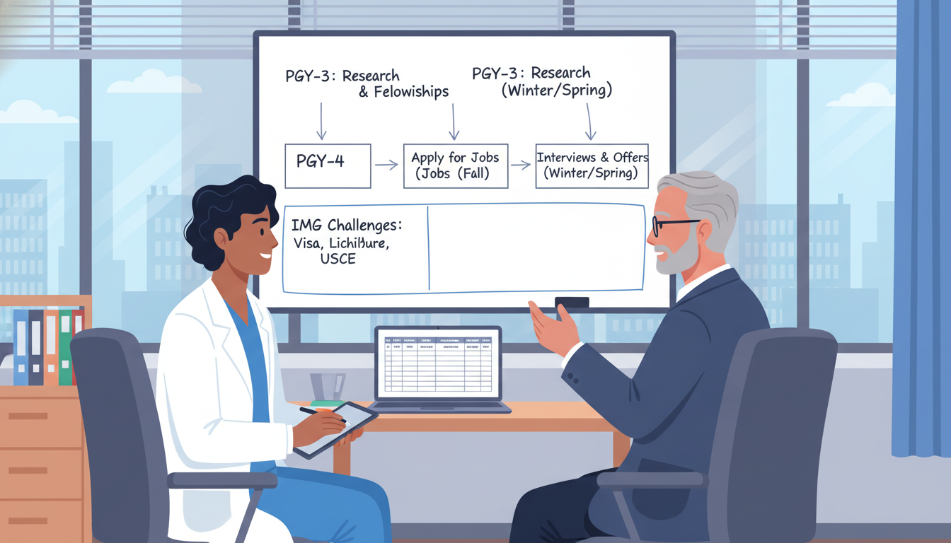 General surgery IMG discussed job search strategy with mentor General surgery IMG discussed job search strategy with mentor - IMG residency guide for Job Search Timing for International M
