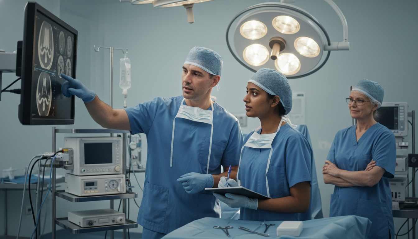 General surgery resident teaching an international medical graduate in the operating room General surgery resident teaching an international medical graduate in the operating room - IMG residency guide for Letters o