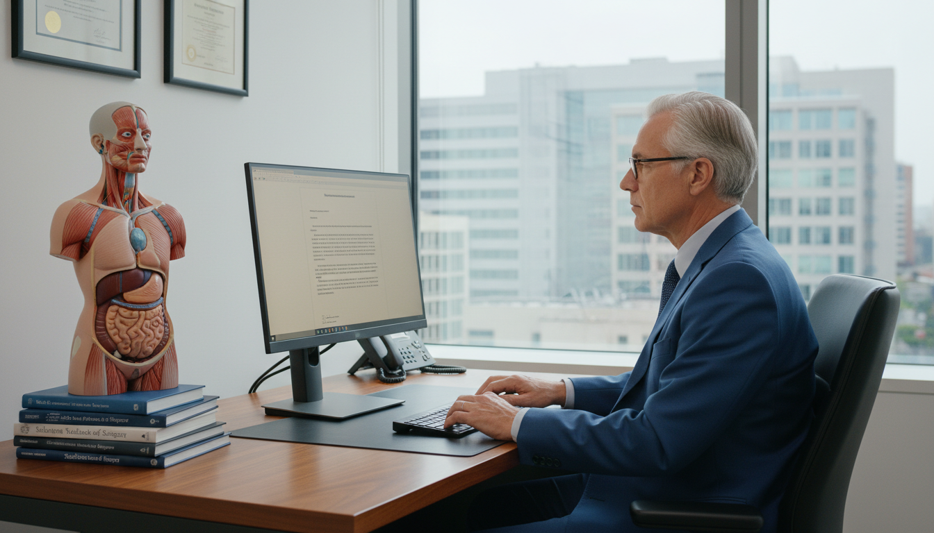 Surgeon writing a letter of recommendation in an academic office Surgeon writing a letter of recommendation in an academic office - IMG residency guide for Letters of Recommendation for Inte