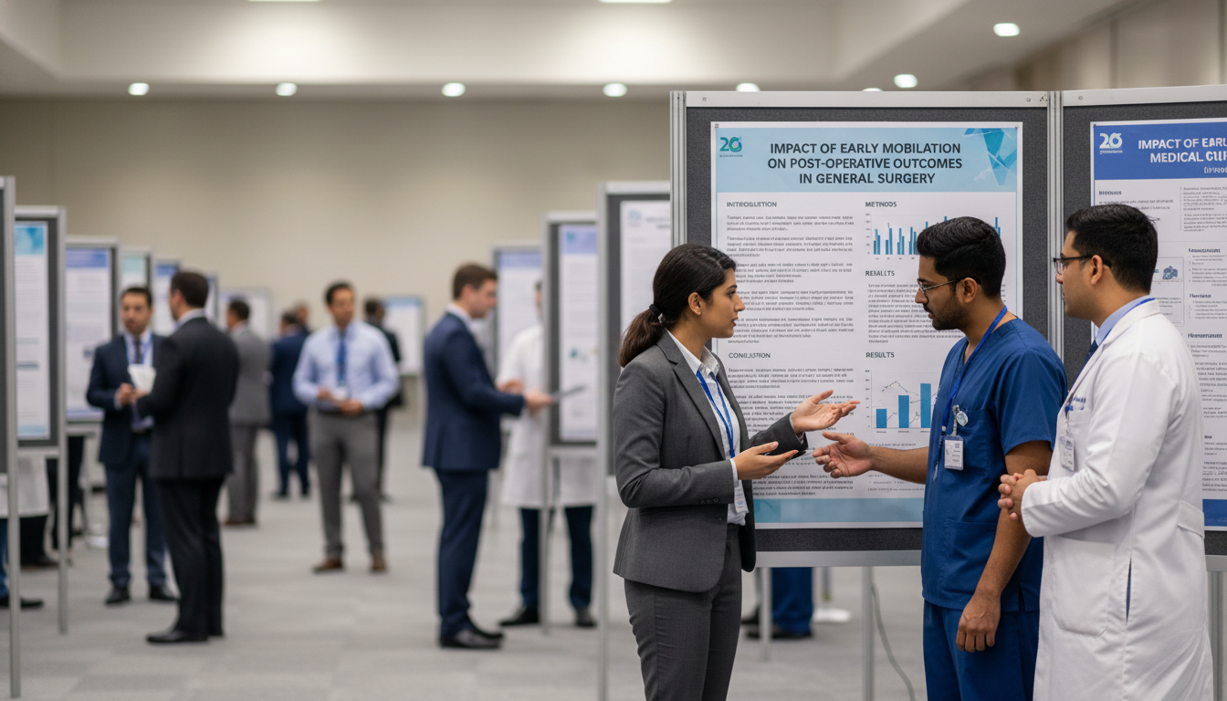 IMG presenting surgical research poster at conference IMG presenting surgical research poster at conference - IMG residency guide for Networking in Medicine for International Medi