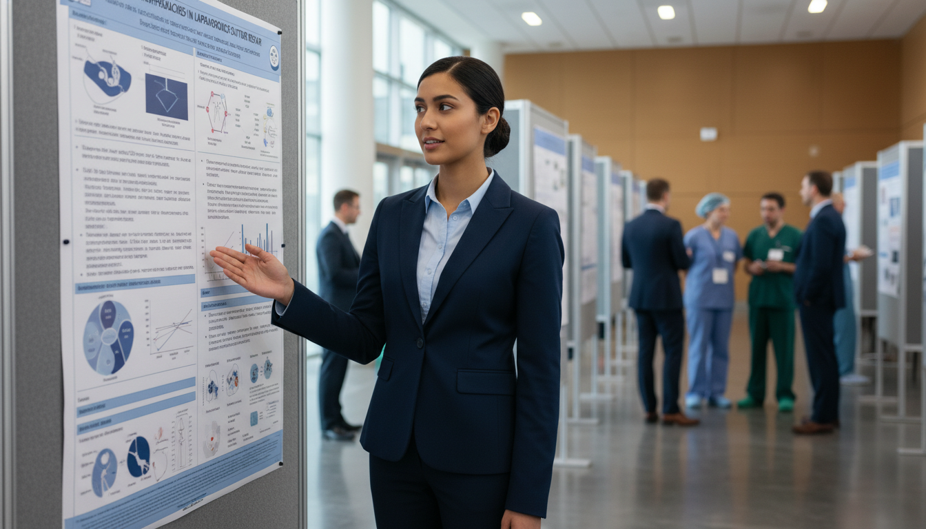 IMG presenting surgical research poster at a medical conference IMG presenting surgical research poster at a medical conference - IMG residency guide for Research Profile Building for Inter