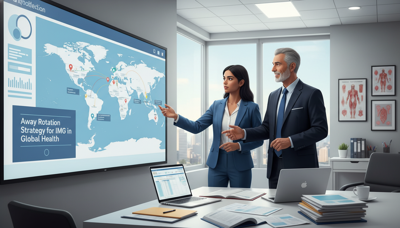 International medical graduate discussing global health research with mentor International medical graduate discussing global health research with mentor - IMG residency guide for Away Rotation Strategy