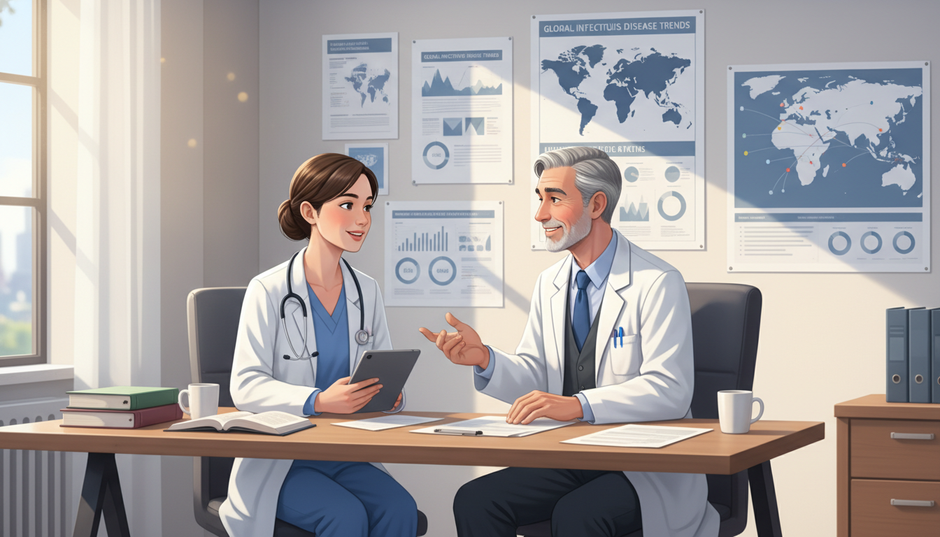 Medical resident discussing global health project with faculty mentor - IMG residency guide for Common Interview Questions fo