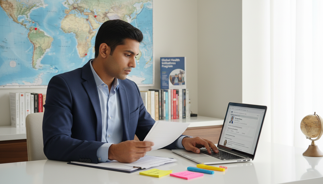 Resident program director reviewing letters of recommendation for an IMG with global health interest - IMG residency guide fo