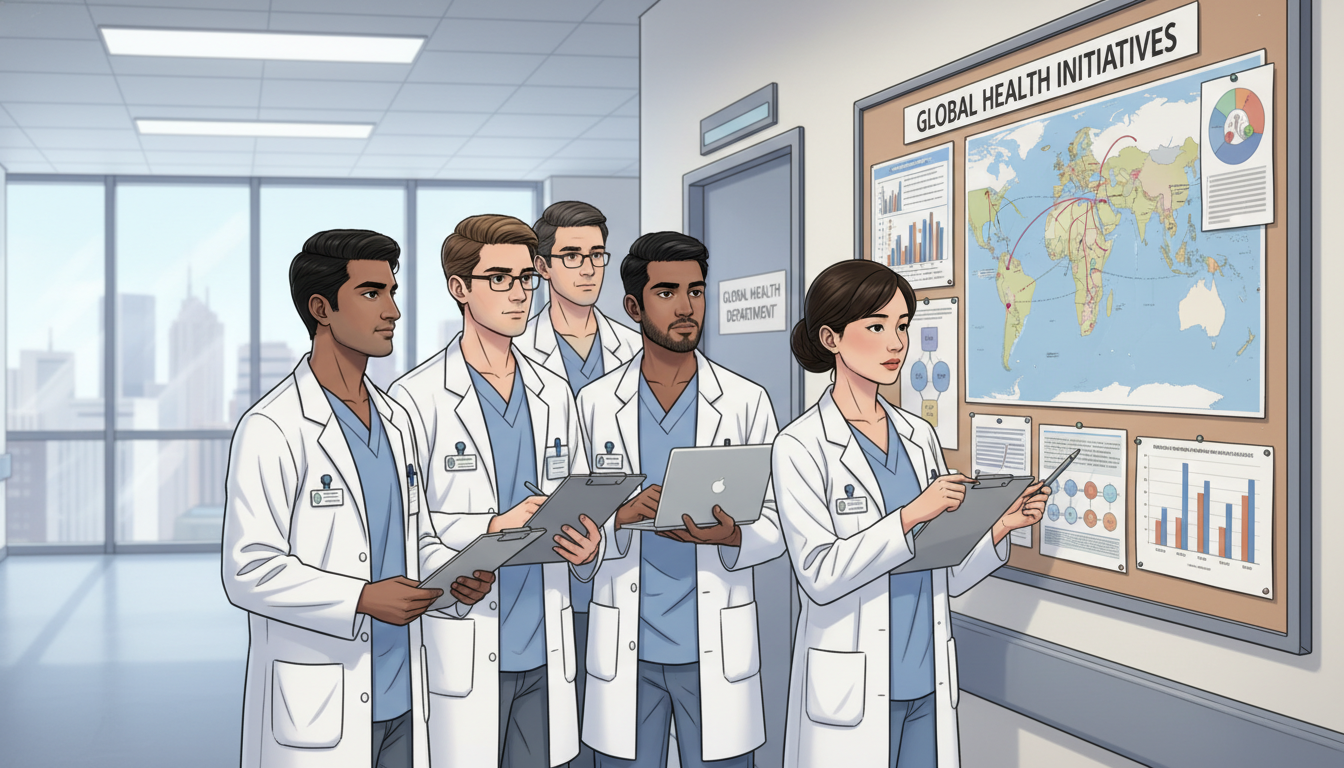 Medical residents reviewing international health projects on a hospital ward Medical residents reviewing international health projects on a hospital ward - IMG residency guide for Resident Turnover Warn