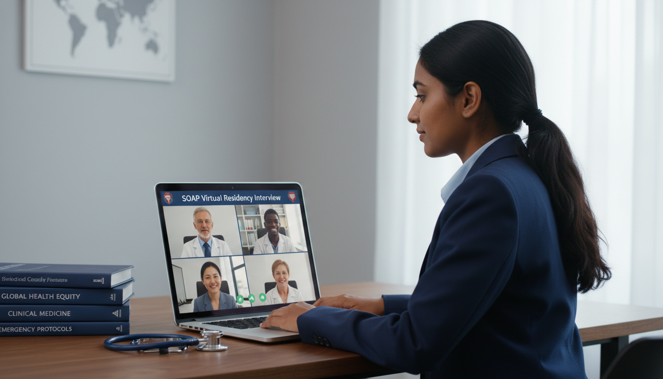 IMG participating in a virtual SOAP residency interview - IMG residency guide for SOAP Preparation for International Medical