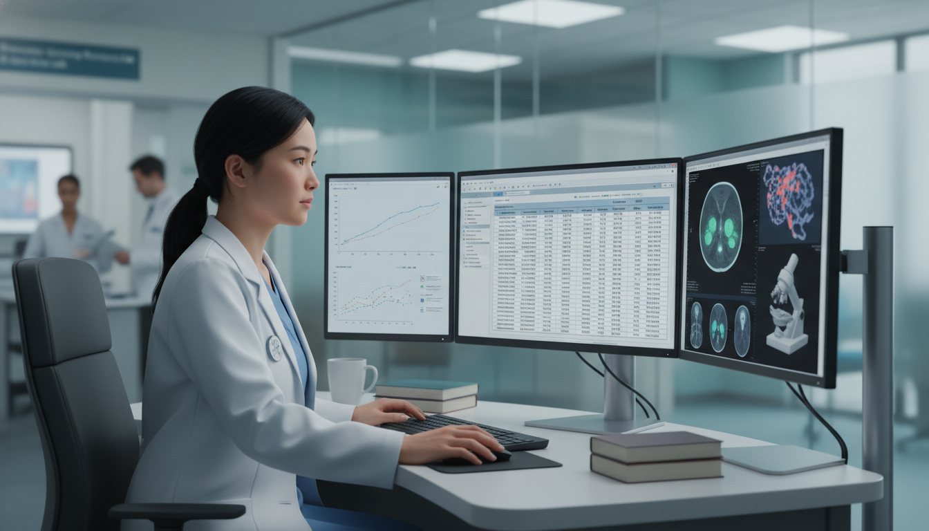 Resident reviewing hematology-oncology research data and patient charts Resident reviewing hematology-oncology research data and patient charts - IMG residency guide for Research During Residency f