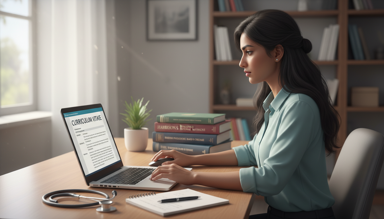 International medical graduate updating residency CV on laptop International medical graduate updating residency CV on laptop - IMG residency guide for CV Building for International Medica