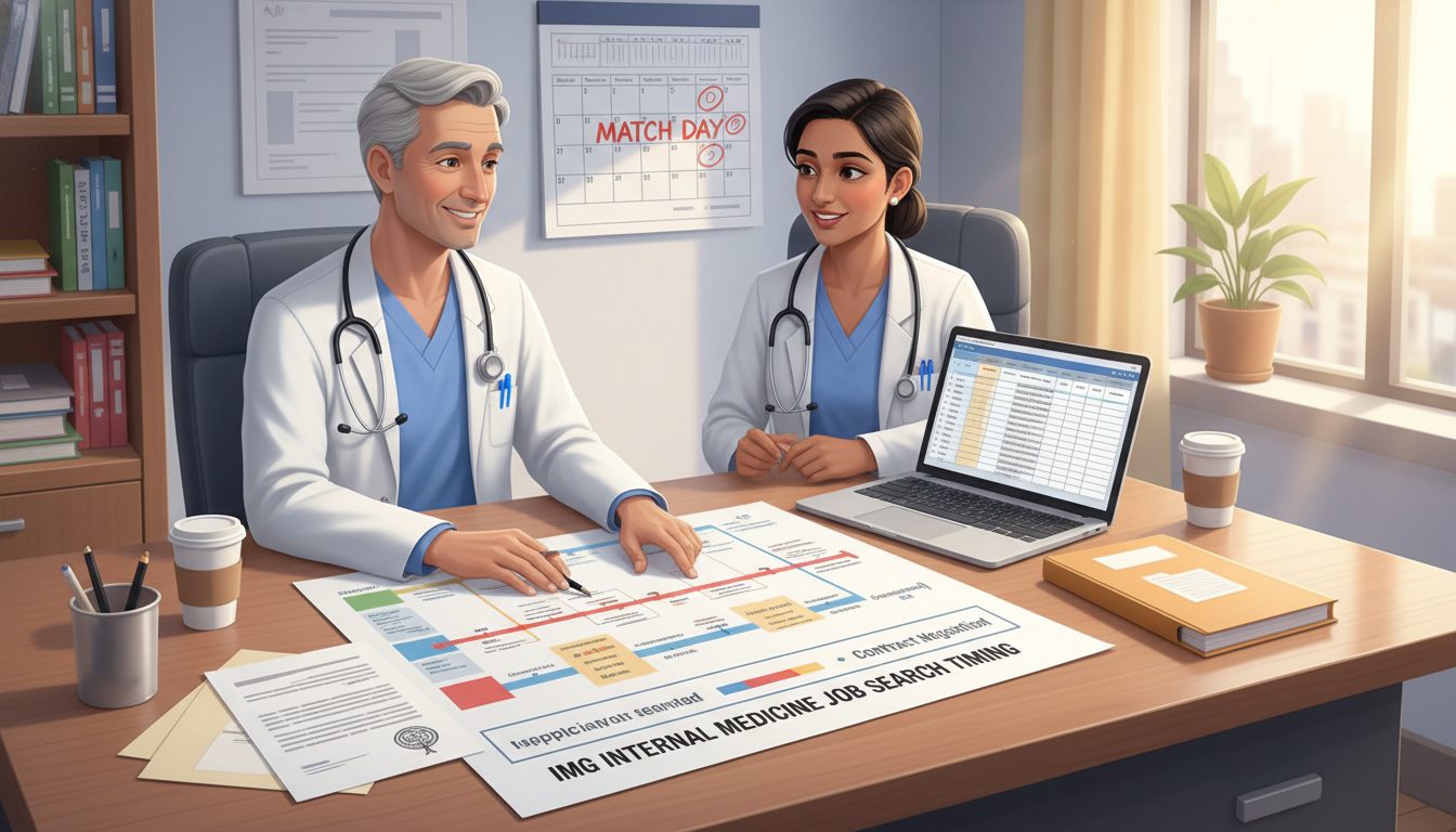 International medical graduate discussing job offers with a mentor International medical graduate discussing job offers with a mentor - IMG residency guide for Job Search Timing for Internatio