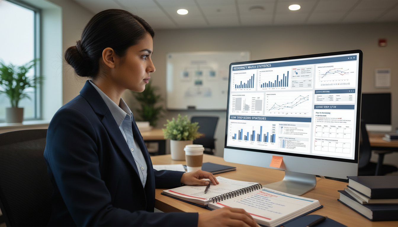 Resident reviewing residency application statistics and strategies for low USMLE scores - IMG residency guide for Low Step Sc