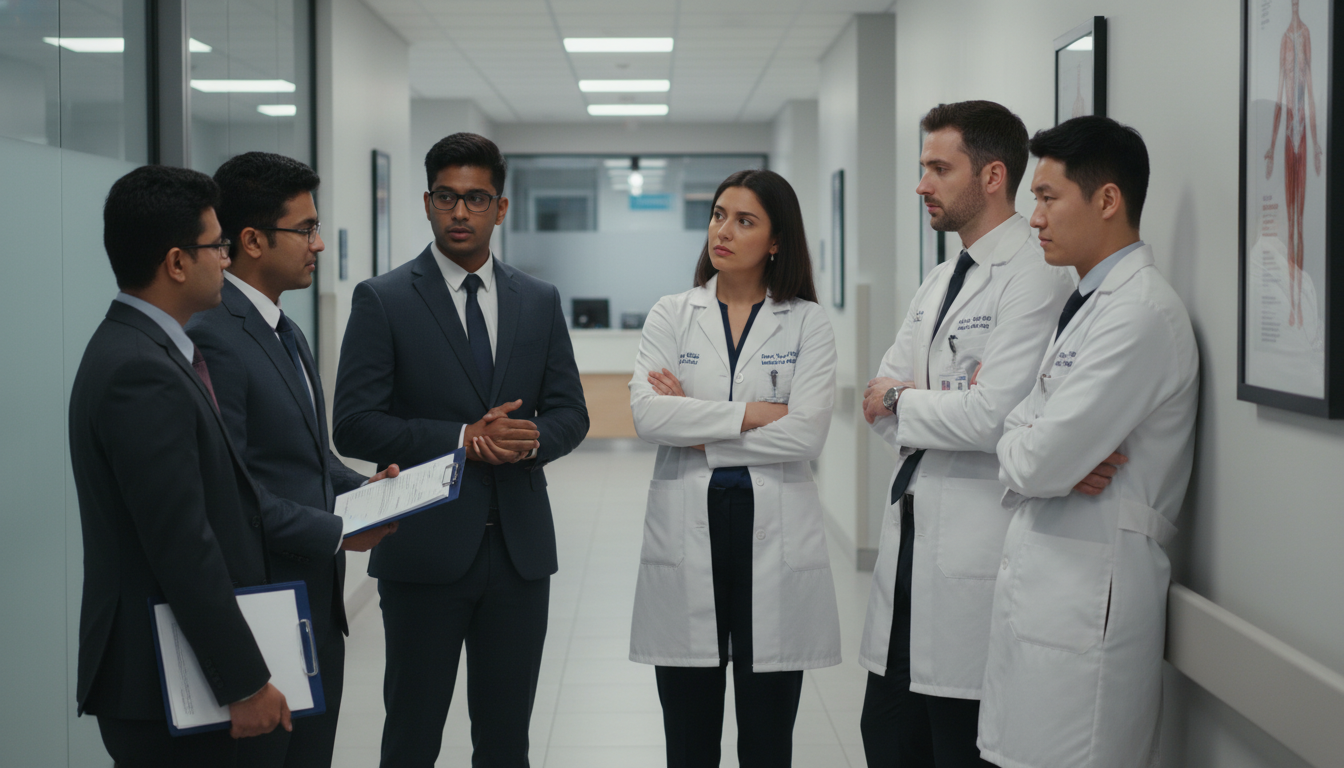 Residency applicants talking privately with current residents during a hospital tour Residency applicants talking privately with current residents during a hospital tour - IMG residency guide for Identifying Ma