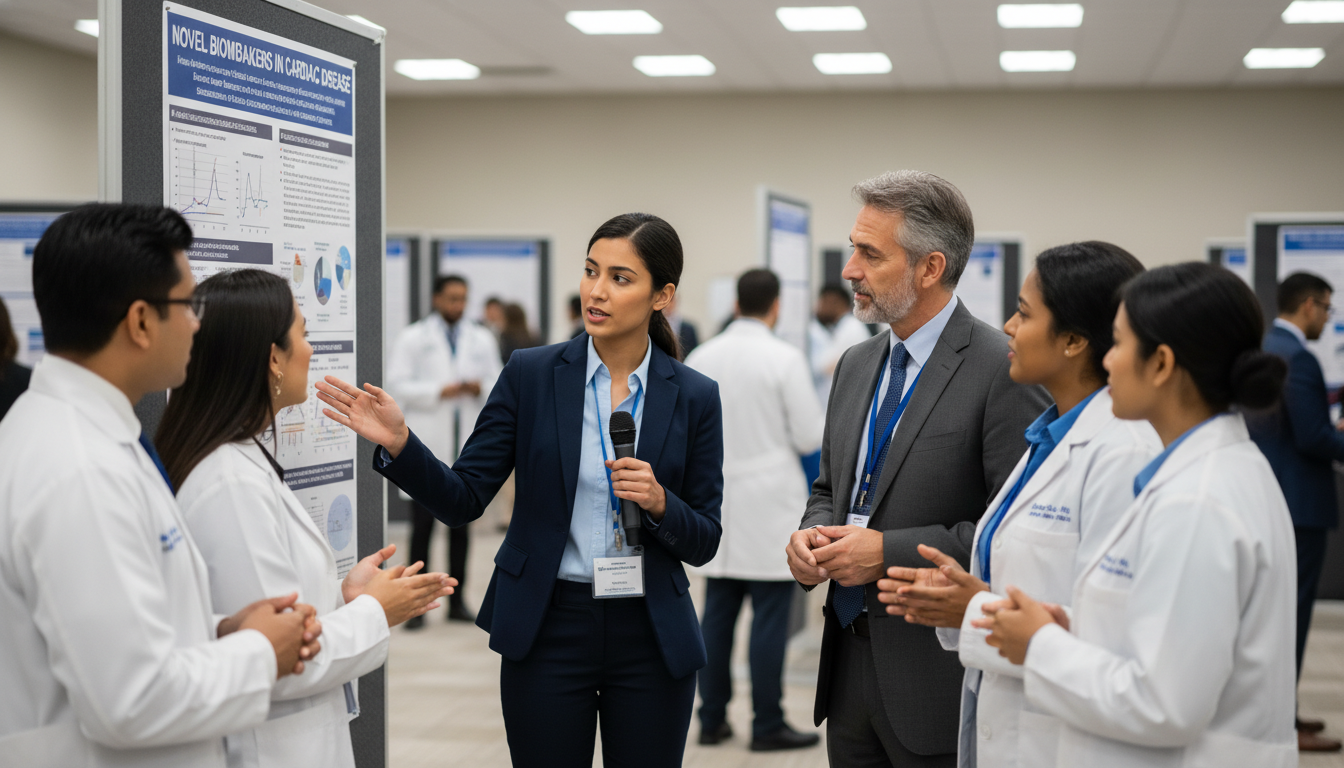 IMG presenting a research poster at an internal medicine conference IMG presenting a research poster at an internal medicine conference - IMG residency guide for Networking in Medicine for Inte