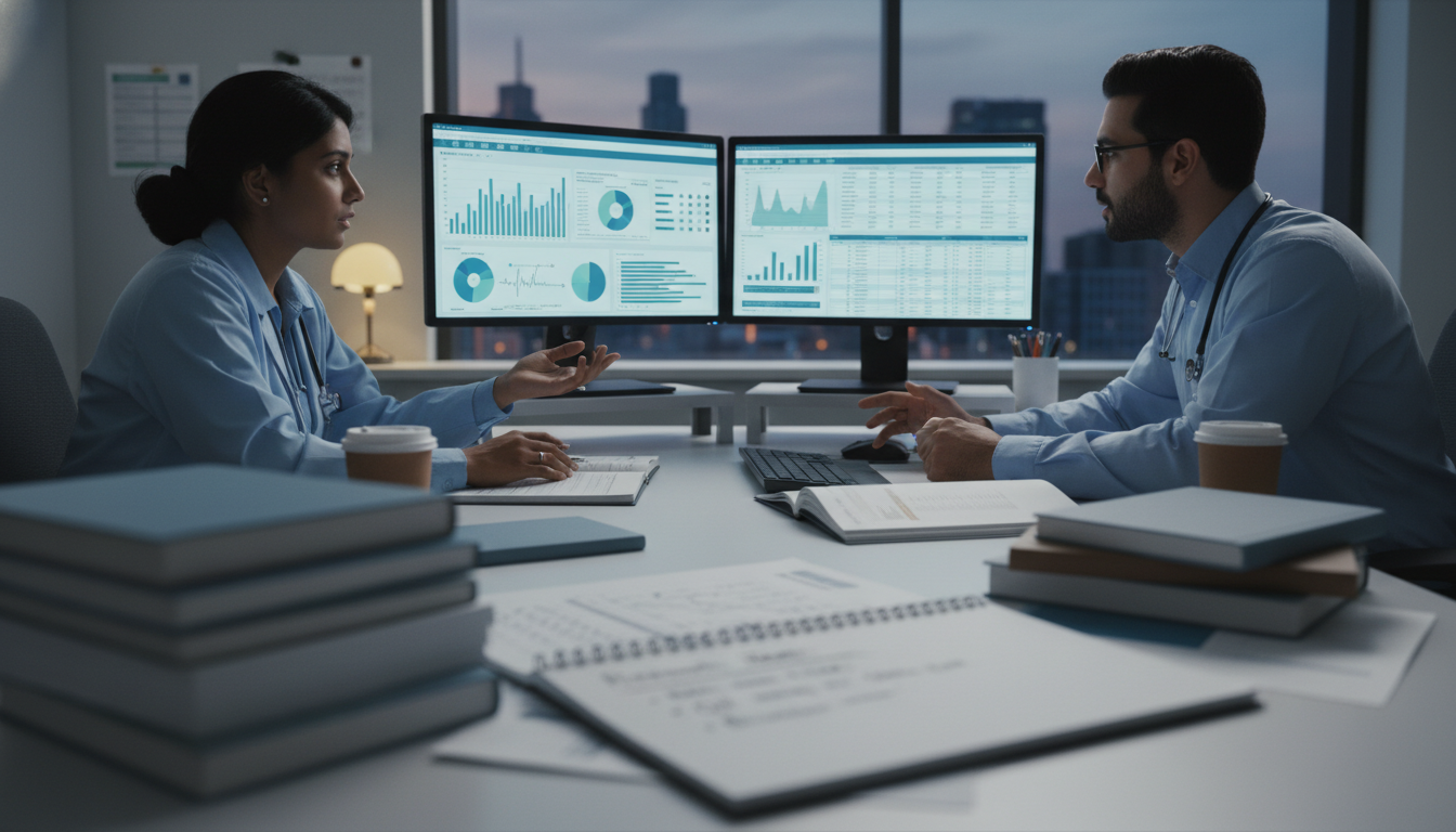 Internal medicine residents reviewing data and planning a clinical research project Internal medicine residents reviewing data and planning a clinical research project - IMG residency guide for Research During
