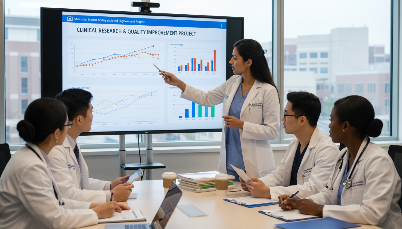 IMG collaborating on a clinical research project in a teaching hospital - IMG residency guide for Research Profile Building f