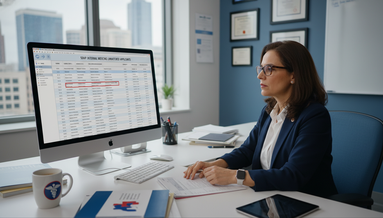Residency program director reviewing SOAP applicants in internal medicine - IMG residency guide for SOAP Preparation for Inte