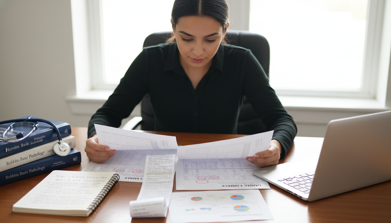 Medical graduate reviewing USMLE score reports and residency program requirements - IMG residency guide for Step Score Strate