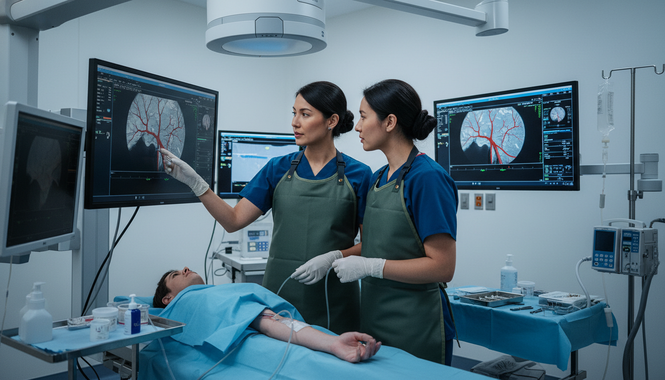 Interventional radiology attending supervising an IMG during a procedure - IMG residency guide for Letters of Recommendation