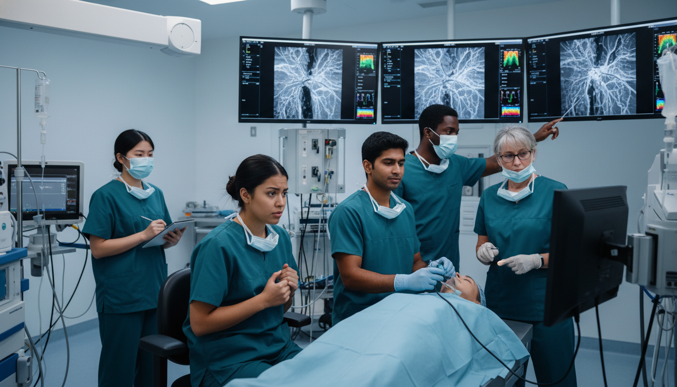 Interventional radiology residents in a busy angiography suite Interventional radiology residents in a busy angiography suite - IMG residency guide for Identifying Malignant Programs for I