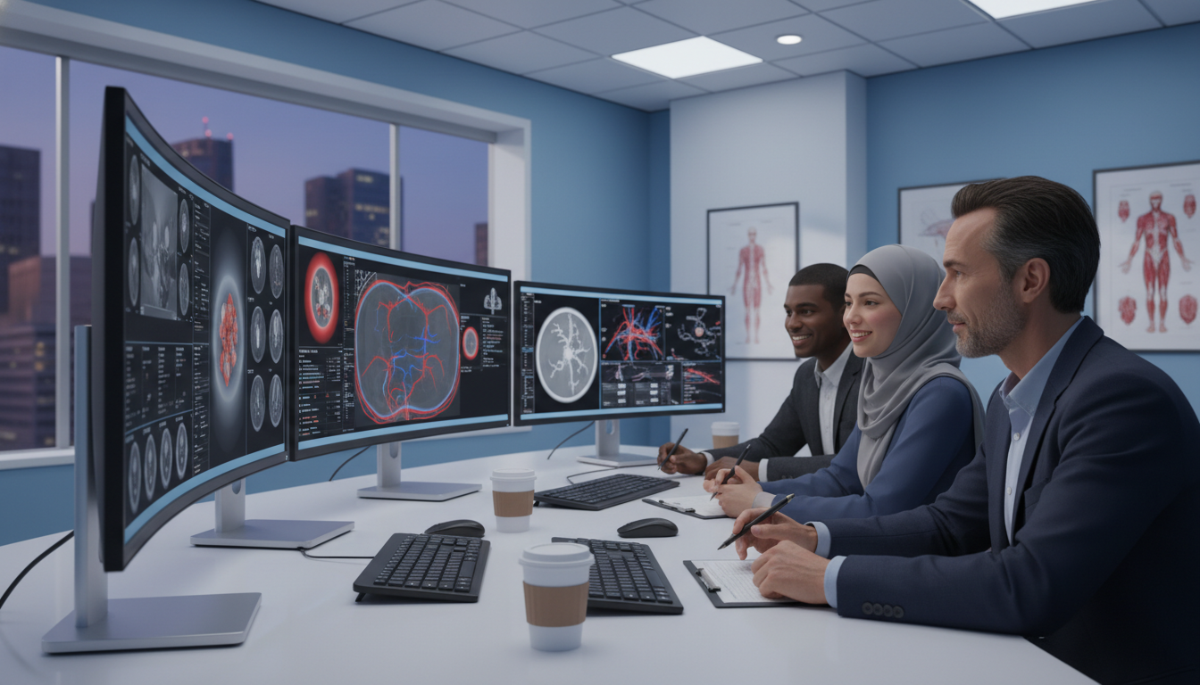 Interventional radiology residents and faculty discussing cases in a reading room Interventional radiology residents and faculty discussing cases in a reading room - IMG residency guide for Questions to Ask